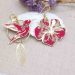 boucles d'oreilles grand colibri et grand hibiscus en liberty Capel rubis