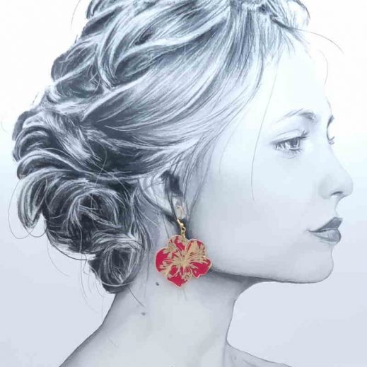 boucles d'oreilles grand colibri et grand hibiscus en liberty Capel rubis boucles d'oreilles grand colibri et grand hibiscus en liberty Capel rubis