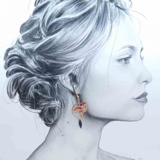 boucles d'oreilles colibri et hibiscus en capel rubis boucles d'oreilles colibri et hibiscus en capel rubis