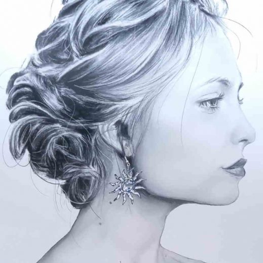 Boucles d'oreilles Lune et soleil en liberty Adelajda bleu Boucles d'oreilles Lune et soleil en liberty Adelajda bleu