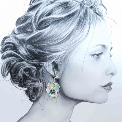 Boucles d'oreilles papillon et pensée en liberty Michelle B chrysolite Boucles d'oreilles papillon et pensée en liberty Michelle B chrysolite