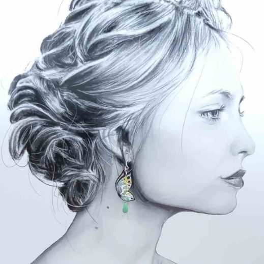 Boucles d'oreilles papillon et pensée en liberty Michelle B chrysolite Boucles d'oreilles papillon et pensée en liberty Michelle B chrysolite