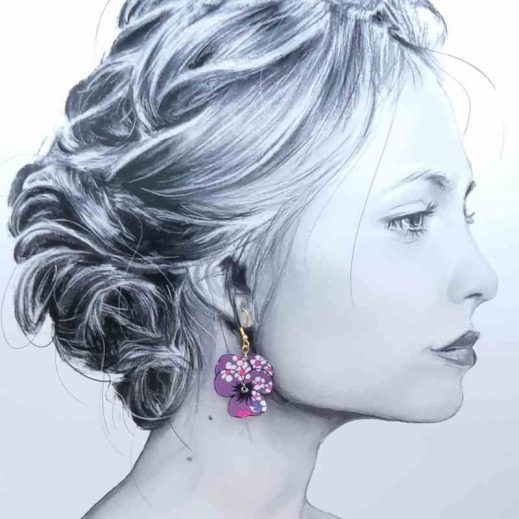 Boucles d'oreilles papillon et pensée en petit pan Hanako violet Boucles d'oreilles papillon et pensée en petit pan Hanako violet