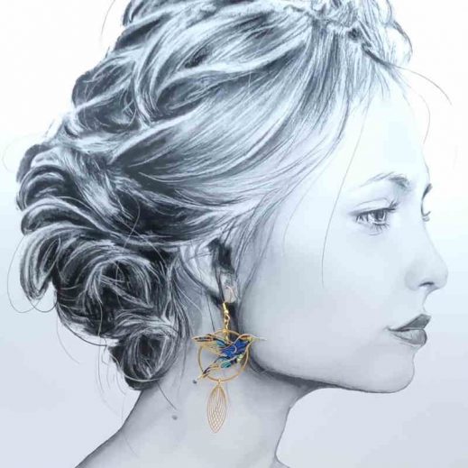 boucles d'oreilles grand colibri et grand hibiscus en liberty Strawberry thief denim boucles d'oreilles grand colibri et grand hibiscus en liberty Strawberry thief denim