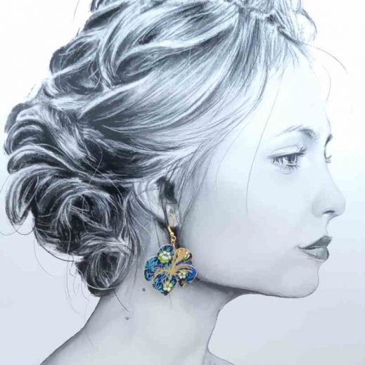 boucles d'oreilles grand colibri et grand hibiscus en liberty Strawberry thief denim boucles d'oreilles grand colibri et grand hibiscus en liberty Strawberry thief denim