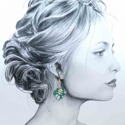 Boucles d'oreilles feuilles monstera en liberty Capel émeraude Boucles d'oreilles feuilles monstera en liberty Capel émeraude