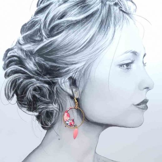 Boucles d'oreilles chats en liberty Wiltshire pois de senteur Boucles d'oreilles chats en liberty Wiltshire pois de senteur
