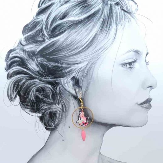 Boucles d'oreilles chats en liberty Wiltshire pois de senteur Boucles d'oreilles chats en liberty Wiltshire pois de senteur