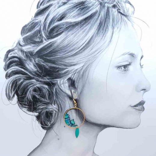 Boucles d'oreilles chats en liberty Wasabi émeraude Boucles d'oreilles chats en liberty Wasabi émeraude