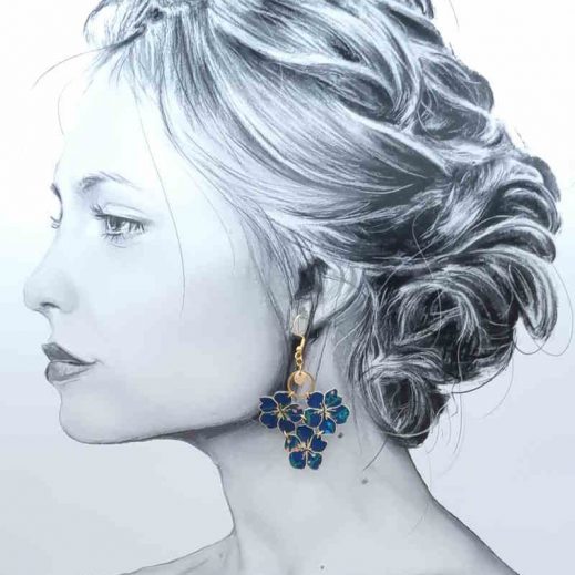 boucles d'oreilles dépareillées fleurs de cerisier Sakura en liberty Erica Navy boucles d'oreilles dépareillées fleurs de cerisier Sakura en liberty Erica Navy