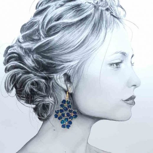 Boucle d'oreilles fleurs de cerisier Sakura en tissu liberty of london Erica Navy et acier inoxydable doré Boucle d'oreilles fleurs de cerisier Sakura en tissu liberty of london Erica Navy et acier inoxydable doré
