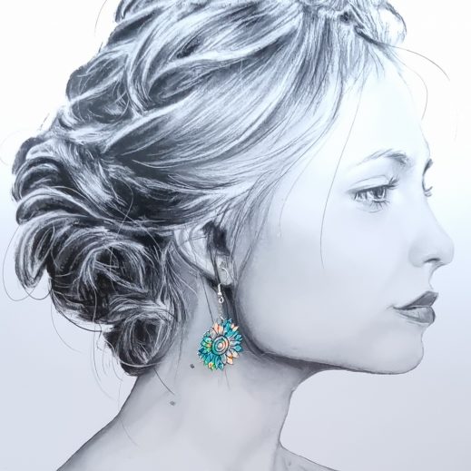 boucles d'oreilles colibri et tournesol en Petit Pan Calendula vert boucles d'oreilles colibri et tournesol en Petit Pan Calendula vert