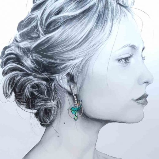 boucles d'oreilles colibri et tournesol en Petit Pan Calendula vert boucles d'oreilles colibri et tournesol en Petit Pan Calendula vert