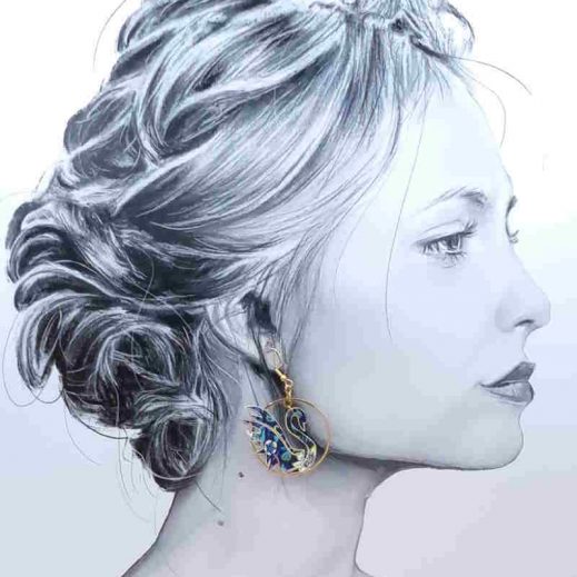 boucles d'oreilles Cygne et fleurs de cerisier en liberty strawberry thief denim boucles d'oreilles Cygne et fleurs de cerisier en liberty strawberry thief denim