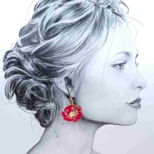 boucles d'oreilles grand colibri et grand coquelicot en liberty capel rubis boucles d'oreilles grand colibri et grand coquelicot en liberty capel rubis