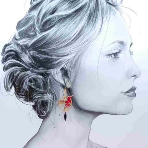 boucles d'oreilles colibri et coquelicot en liberty Capel rubis boucles d'oreilles colibri et coquelicot en liberty Capel rubis