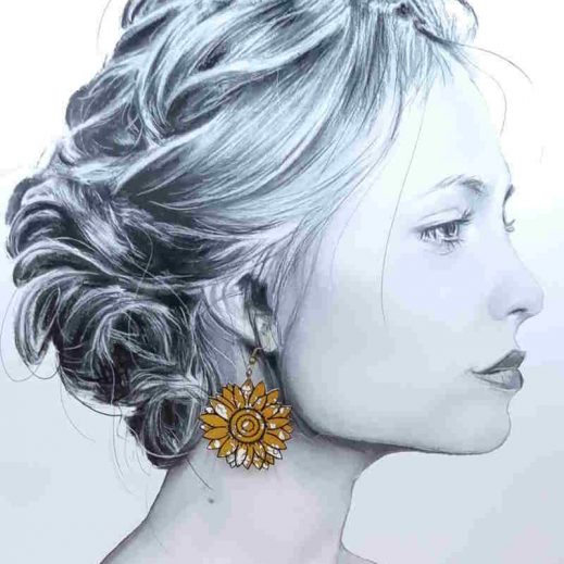 Boucles d'oreilles grands tournesols en Liberty capel moutarde Boucles d'oreilles grands tournesols en Liberty capel moutarde
