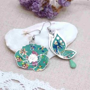 Boucles d'oreilles coquelicot et Papillon liberty Donna leigh jade