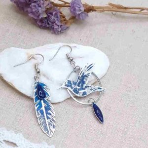 Boucles d'oreilles colibri margaret annie bleu