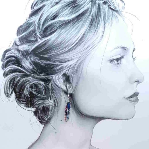 boucles d'oreilles colibri et plume en liberty Perséphone violine boucles d'oreilles colibri et plume en liberty Perséphone violine