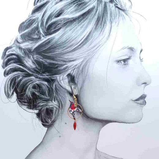 boucles d'oreilles colibri et coquelicot en liberty Wiltshire rouge boucles d'oreilles colibri et coquelicot en liberty Wiltshire rouge