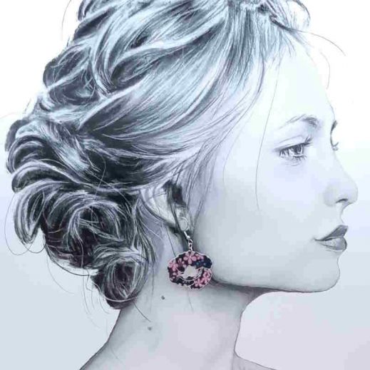 boucles d'oreilles colibri et coquelicot en liberty Star anisé violet boucles d'oreilles colibri et coquelicot en liberty Star anisé violet