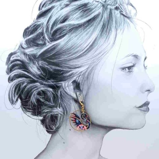 boucles d'oreilles Cygne et fleurs de cerisier en liberty Perséphone violine boucles d'oreilles Cygne et fleurs de cerisier en liberty Perséphone violine