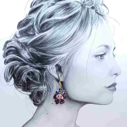 boucles d'oreilles Cygne et fleurs de cerisier en liberty Perséphone violine boucles d'oreilles Cygne et fleurs de cerisier en liberty Perséphone violine