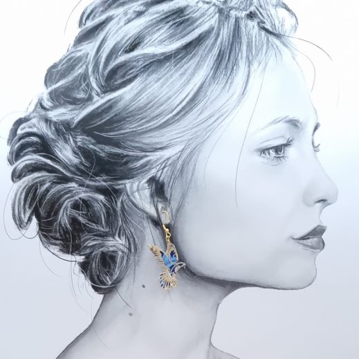 Boucle d'oreille à l'UNITE colombe en liberty Strawberry Thief Majorelle Boucle d'oreille à l'UNITE colombe en liberty Strawberry Thief Majorelle