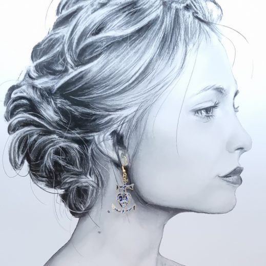 Boucle d'oreille à l'UNITE ancre Camargaise en liberty Strawberry Thief Majorelle Boucle d'oreille à l'UNITE ancre Camargaise en liberty Strawberry Thief Majorelle