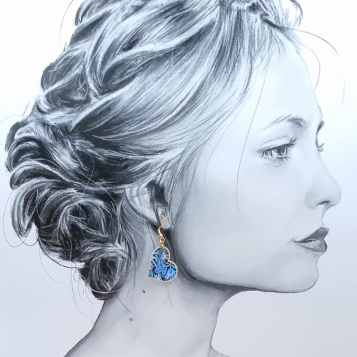 Boucle d'oreille à l'UNITE coeur en liberty Strawberry Thief Majorelle Boucle d'oreille à l'UNITE coeur en liberty Strawberry Thief Majorelle