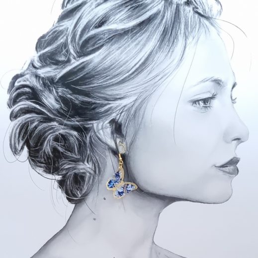 Boucle d'oreille à l'UNITE papillon en liberty Strawberry Thief Majorelle Boucle d'oreille à l'UNITE papillon en liberty Strawberry Thief Majorelle