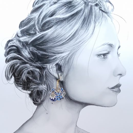 Boucle d'oreille à l'UNITE rose en liberty Strawberry Thief Majorelle Boucle d'oreille à l'UNITE rose en liberty Strawberry Thief Majorelle