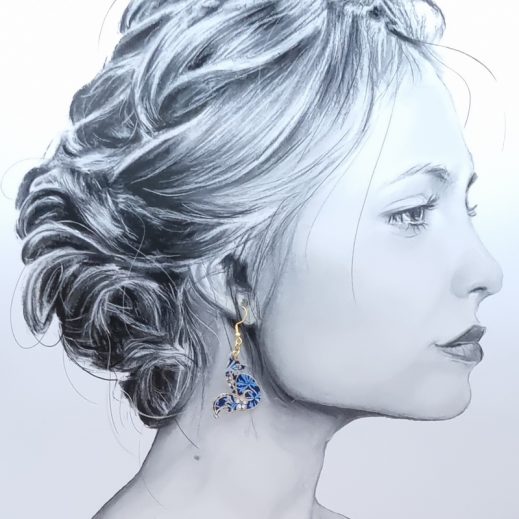 Boucle d'oreille à l'UNITE renard en liberty Strawberry Thief Majorelle Boucle d'oreille à l'UNITE renard en liberty Strawberry Thief Majorelle