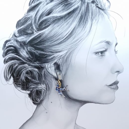 Boucle d'oreille à l'UNITE hirondelle en liberty Strawberry Thief Majorelle Boucle d'oreille à l'UNITE hirondelle en liberty Strawberry Thief Majorelle