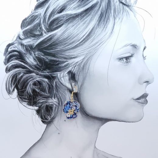 Boucle d'oreille à l'UNITE pensée en liberty Strawberry Thief Majorelle Boucle d'oreille à l'UNITE pensée en liberty Strawberry Thief Majorelle