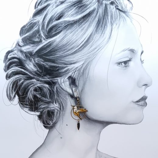 boucles d'oreilles colibri et lotus liberty Capel moutarde boucles d'oreilles colibri et lotus liberty Capel moutarde