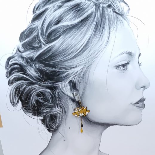 boucles d'oreilles colibri et lotus liberty Capel moutarde boucles d'oreilles colibri et lotus liberty Capel moutarde