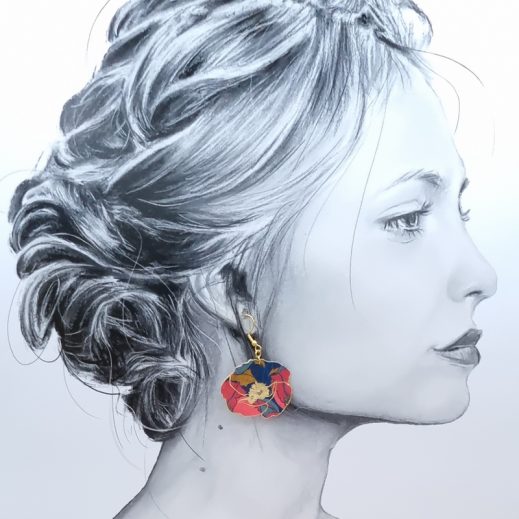 boucles d'oreilles papillons et coquelicot en liberty little Eustacia boucles d'oreilles papillons et coquelicot en liberty little Eustacia