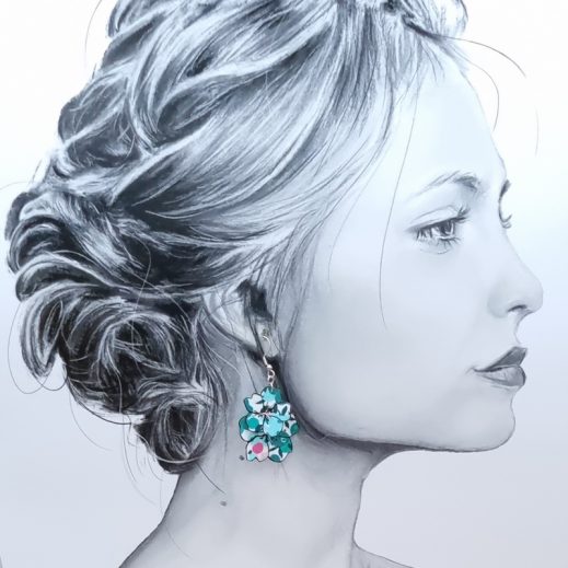 boucles d'oreilles colibri et fleurs de cerisier en liberty Wiltshire émeraude boucles d'oreilles colibri et fleurs de cerisier en liberty Wiltshire émeraude