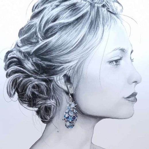 Boucles d'oreilles Santa Muerte en Liberty Wiltshire bleu nuit Boucles d'oreilles Santa Muerte en Liberty Wiltshire bleu nuit