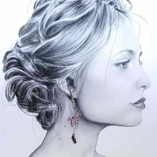 Boucles d'oreilles dépareillées Phoenix en liberty Perséphone violine Boucles d'oreilles dépareillées Phoenix en liberty Perséphone violine