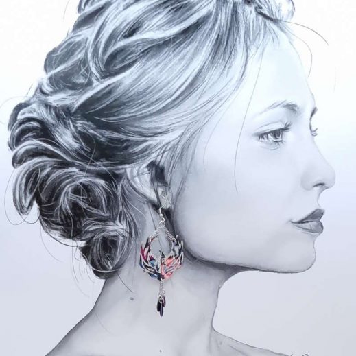 Boucles d'oreilles dépareillées Phoenix en liberty Perséphone violine Boucles d'oreilles dépareillées Phoenix en liberty Perséphone violine