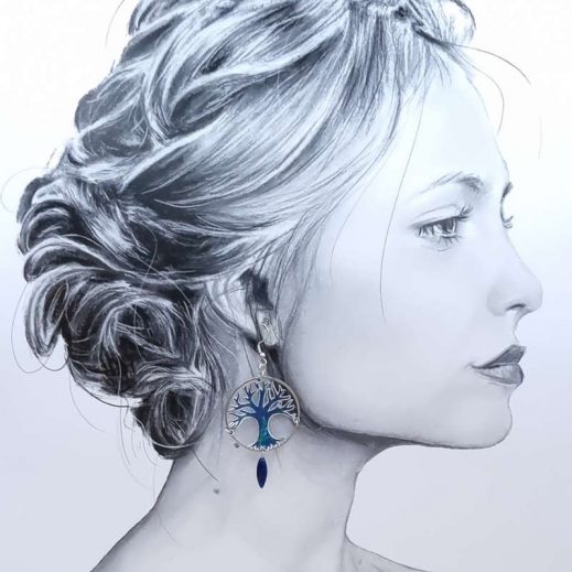 boucles d'oreilles Phoenix et arbre de vie en liberty Erica navy boucles d'oreilles Phoenix et arbre de vie en liberty Erica navy