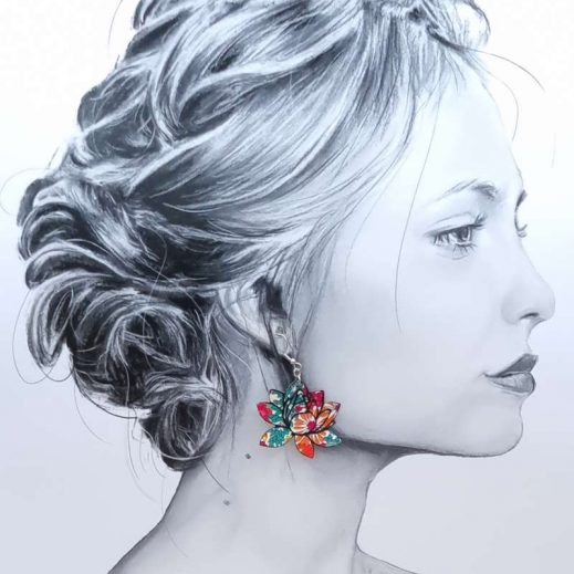 boucles d'oreilles grand papillons et grand lotus en liberty Margaret annie fushia boucles d'oreilles grand papillons et grand lotus en liberty Margaret annie fushia