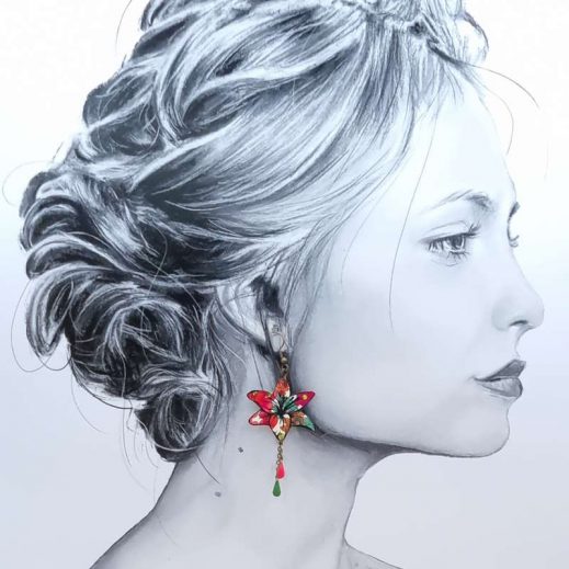 Boucles d'oreilles papillon et lys en liberty Margaret Annie fushia Boucles d'oreilles papillon et lys en liberty Margaret Annie fushia