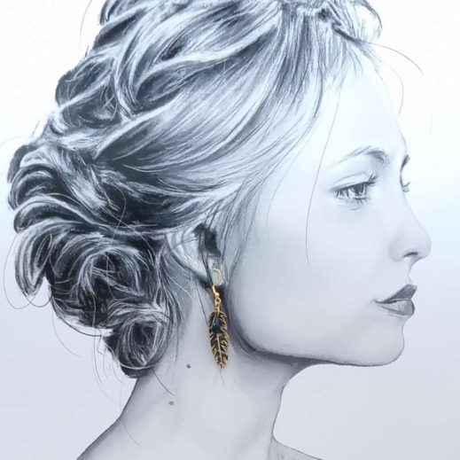 Boucles d'oreilles Lune et plume en liberty Erica noir Boucles d'oreilles Lune et plume en liberty Erica noir