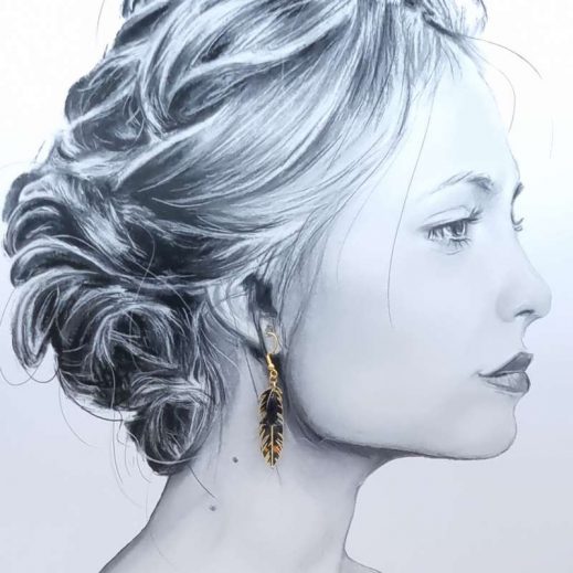 Boucles d'oreilles oiseau origami et plume en liberty Erica noir Boucles d'oreilles oiseau origami et plume en liberty Erica noir