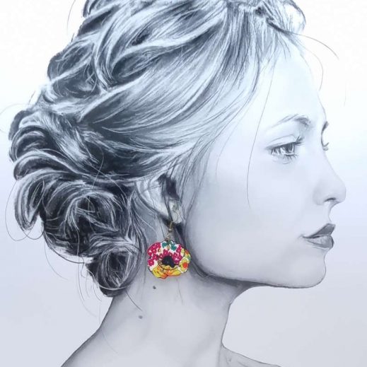 boucles d'oreilles oiseau colibri et coquelicot en liberty MARGARETH ANNIE FUSHIA boucles d'oreilles oiseau colibri et coquelicot en liberty MARGARETH ANNIE FUSHIA