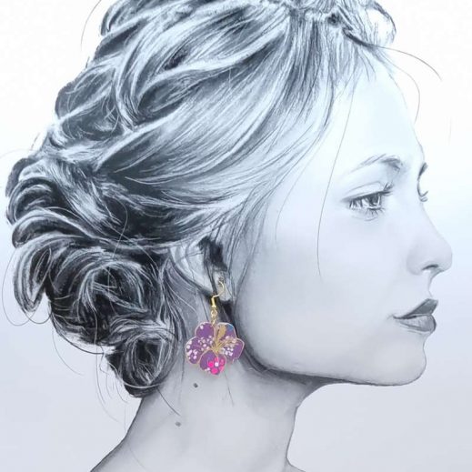 boucles d'oreilles colibri et hibiscus en petit pan Hanako violet boucles d'oreilles colibri et hibiscus en petit pan Hanako violet